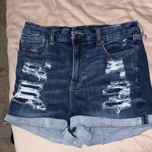 American Eagle Dark Blue Distressed Jean Shorts